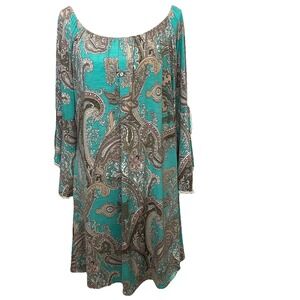 Paisley Grace Floral Knit Dress XXL Scoop Neck Flare Sleeve Stretch‎ Knee Length